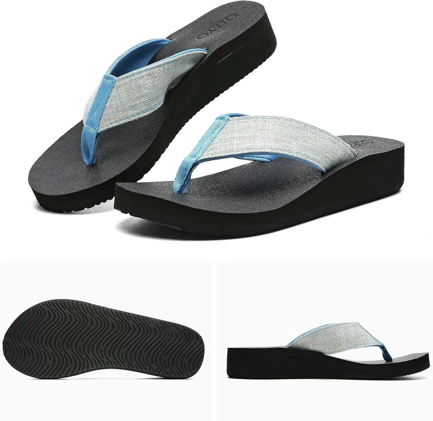 QLEYO Women's Platform Flip Flop with Arch Support, Comfortable Yoga Mat Wedge Flip-Flops, Athletic Walking Thong Slippers for Vacation/Shopping Mall/Wandering/Gathering