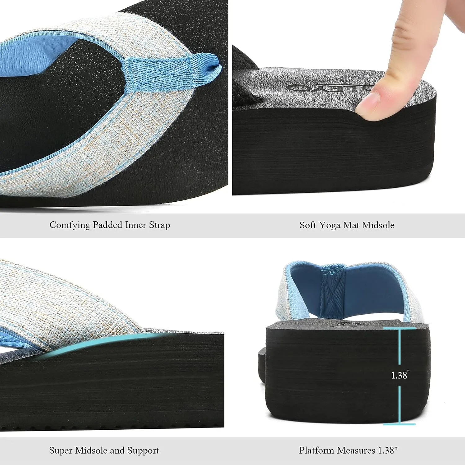 QLEYO Women's Platform Flip Flop with Arch Support, Comfortable Yoga Mat Wedge Flip-Flops, Athletic Walking Thong Slippers for Vacation/Shopping Mall/Wandering/Gathering