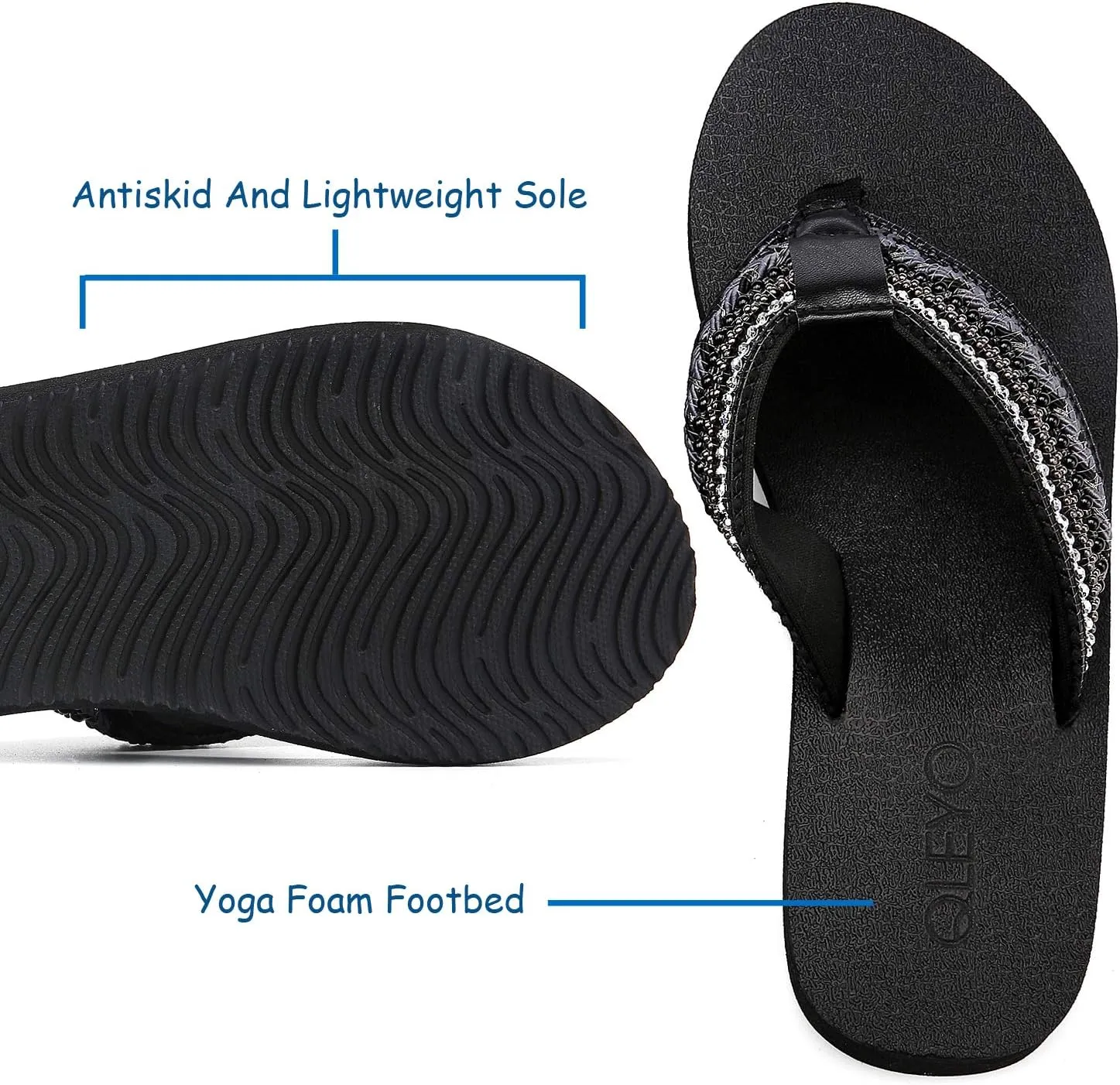 QLEYO Women's Platform Flip Flop with Arch Support, Comfortable Yoga Mat Wedge Flip-Flops, Athletic Walking Thong Slippers for Vacation/Shopping Mall/Wandering/Gathering
