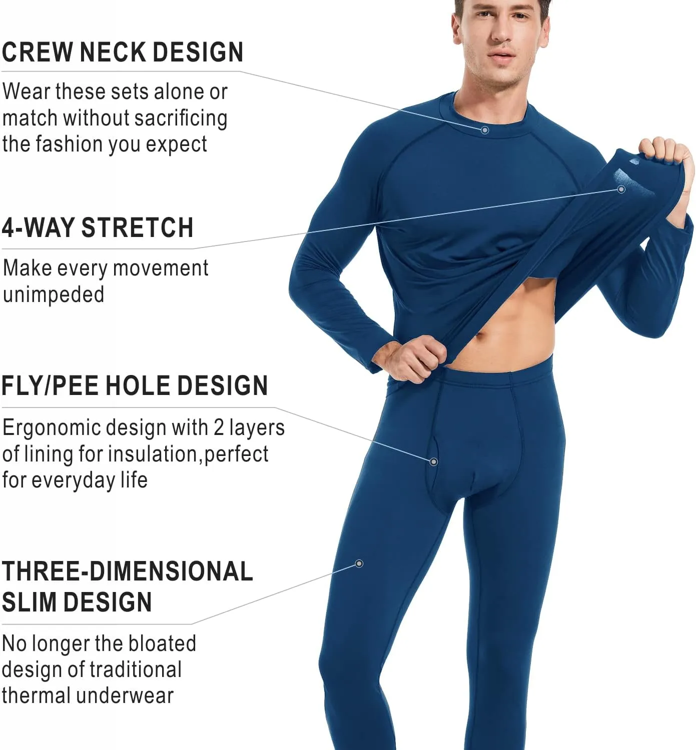 qualidyne Thermal Underwear for Men Long Johns Fleece Lined Winter Warm Base Layer Set Bottom Top for Cold Weather
