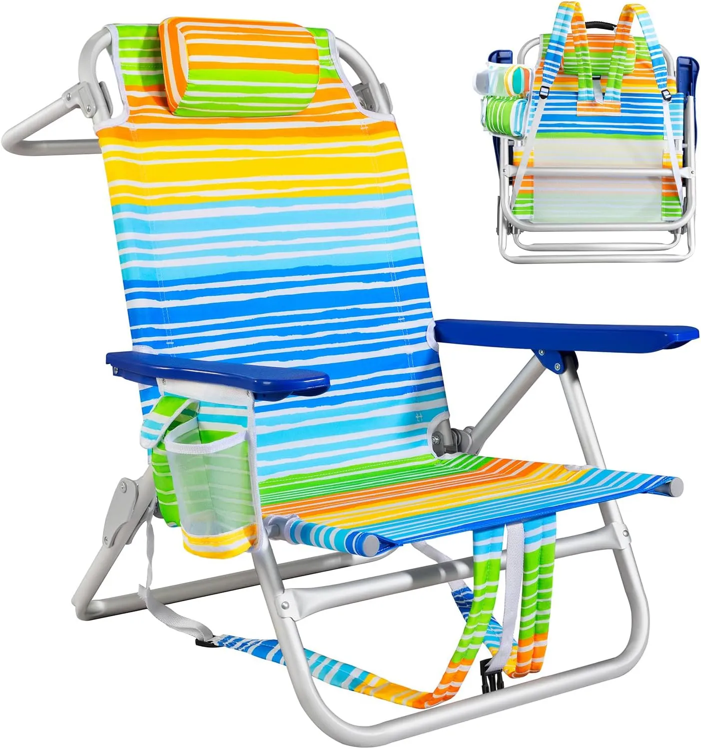 Rainbow Beach Chair for Adults | Folding | Heavy Duty | Adjustable Lay Flat, Lightweight | Outdoor