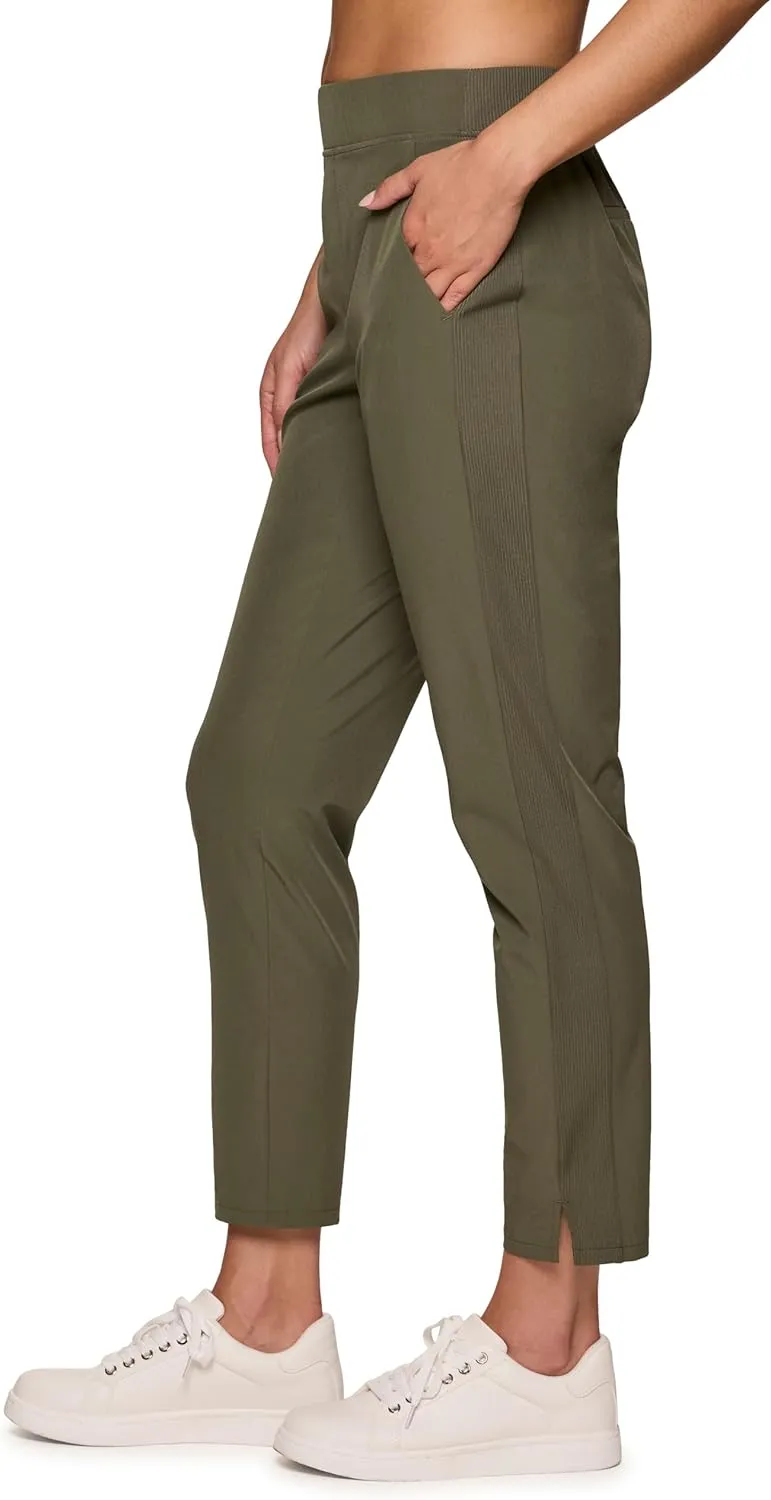 RBX Women's Ankle Pant, Quick Drying Lightweight Stretch Woven Flat-Front Straight Leg Pants