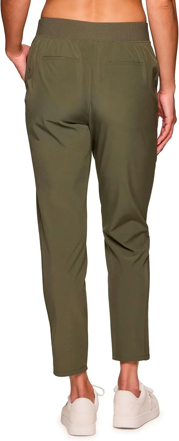 RBX Women's Ankle Pant, Quick Drying Lightweight Stretch Woven Flat-Front Straight Leg Pants