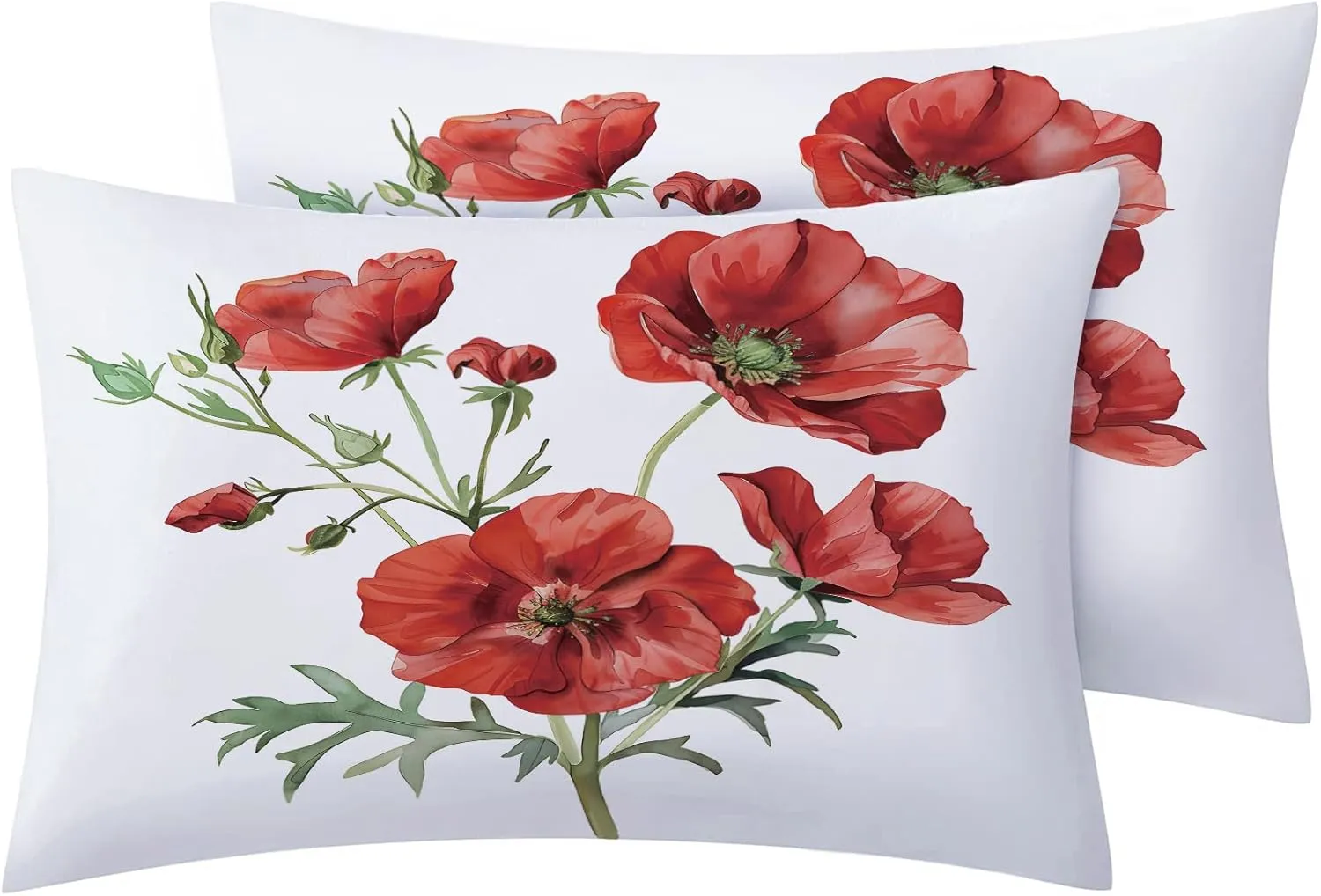 Red Poppy Sheets Split King Size Sheet Set, Floral Printed Bed Sheets 5 Piece, Popies Flower Pattern Bedding Sheets & Pillowcases, 16 Inch Deep Pocket, Super Soft Microfiber