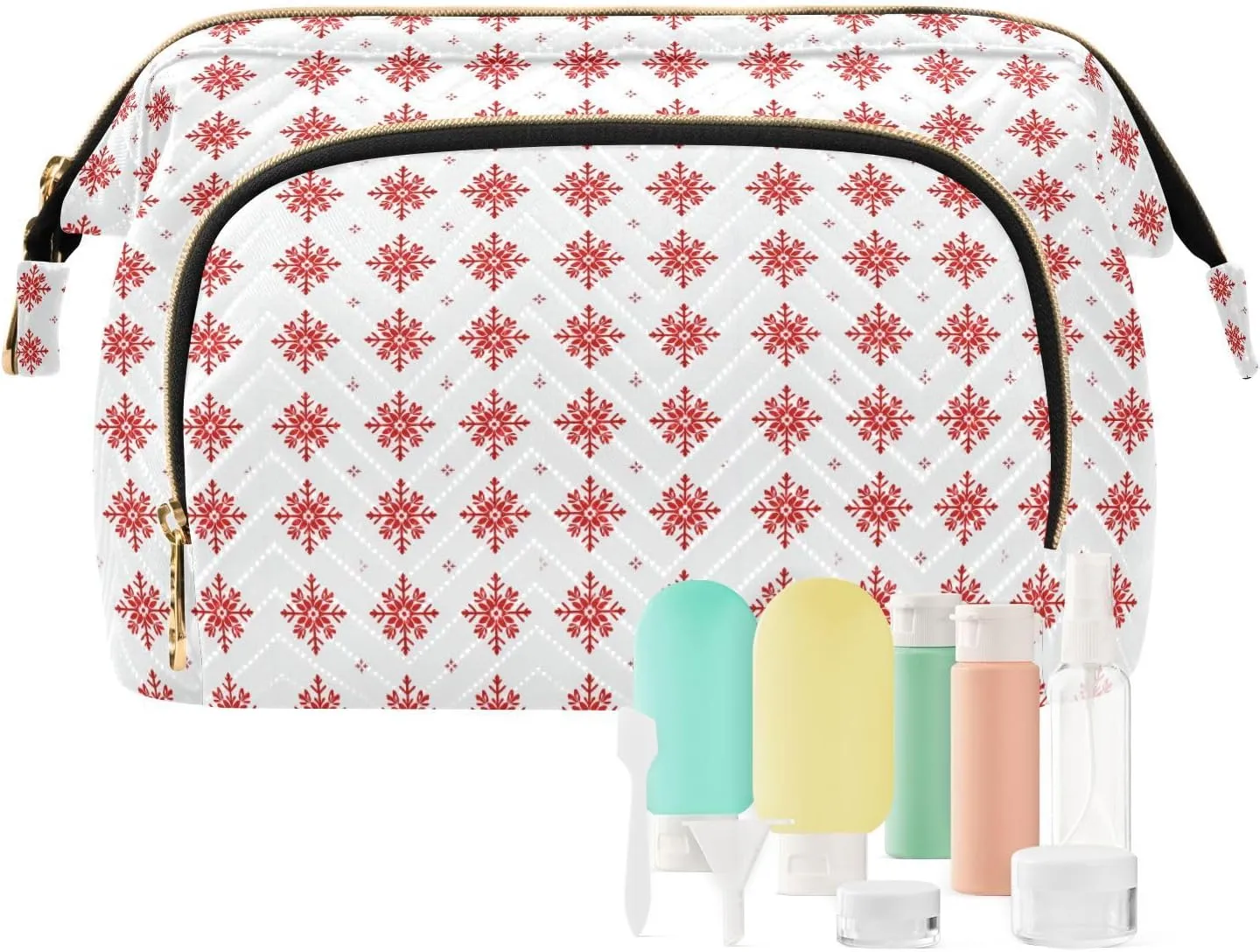 Red Snowflake Classical Chinese Style Travel Bag Lightweight Cosmetic Travel Bag Women's Coin Purse for Make Up
