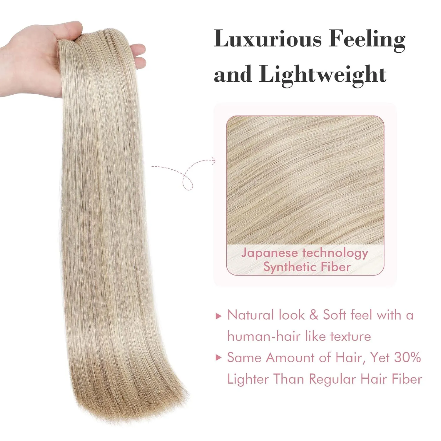 REECHO Clip in Hair Extensions, Hair Extensions Thick Long Lace Weft Lightweight Synthetic Hairpieces for Women (24 Inch-240 Gram(Pack of 5), Dark Ash Blonde)