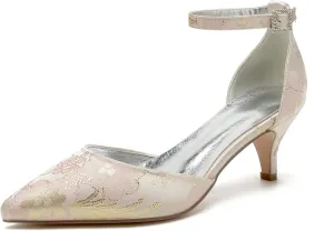 Rhinestone Women Pointed Toe Buckle Bridal Silk Wedding Shoes Satin Pumps High Heel Prom Shoes
