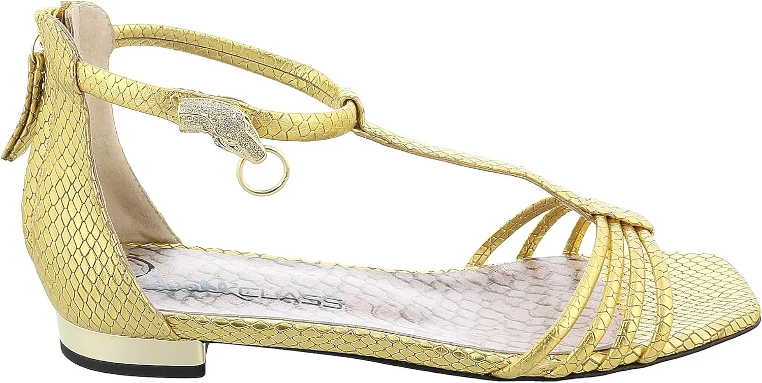 ROBERTO CAVALLI Class Gold Leather Classic Flat Sandal With Straps- for Womens