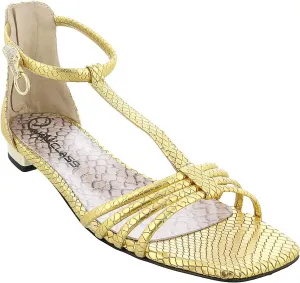 ROBERTO CAVALLI Class Gold Leather Classic Flat Sandal With Straps- for Womens