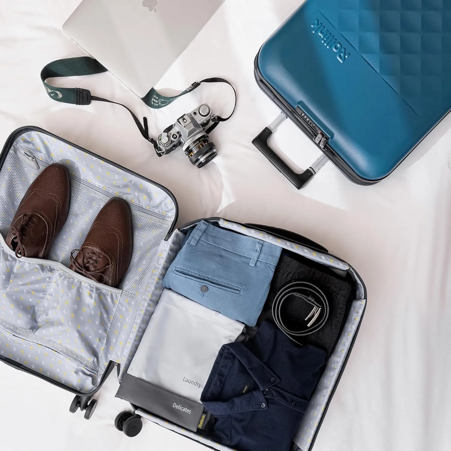 Rollink Flex 360 International Carry-On Fully Collapsible Suitcase - Hardshell, Smooth Double Spinner Wheels, Scratch, Water & Impact Resistant, TSA Lock, (Black, Carry-On International 21-Inch)