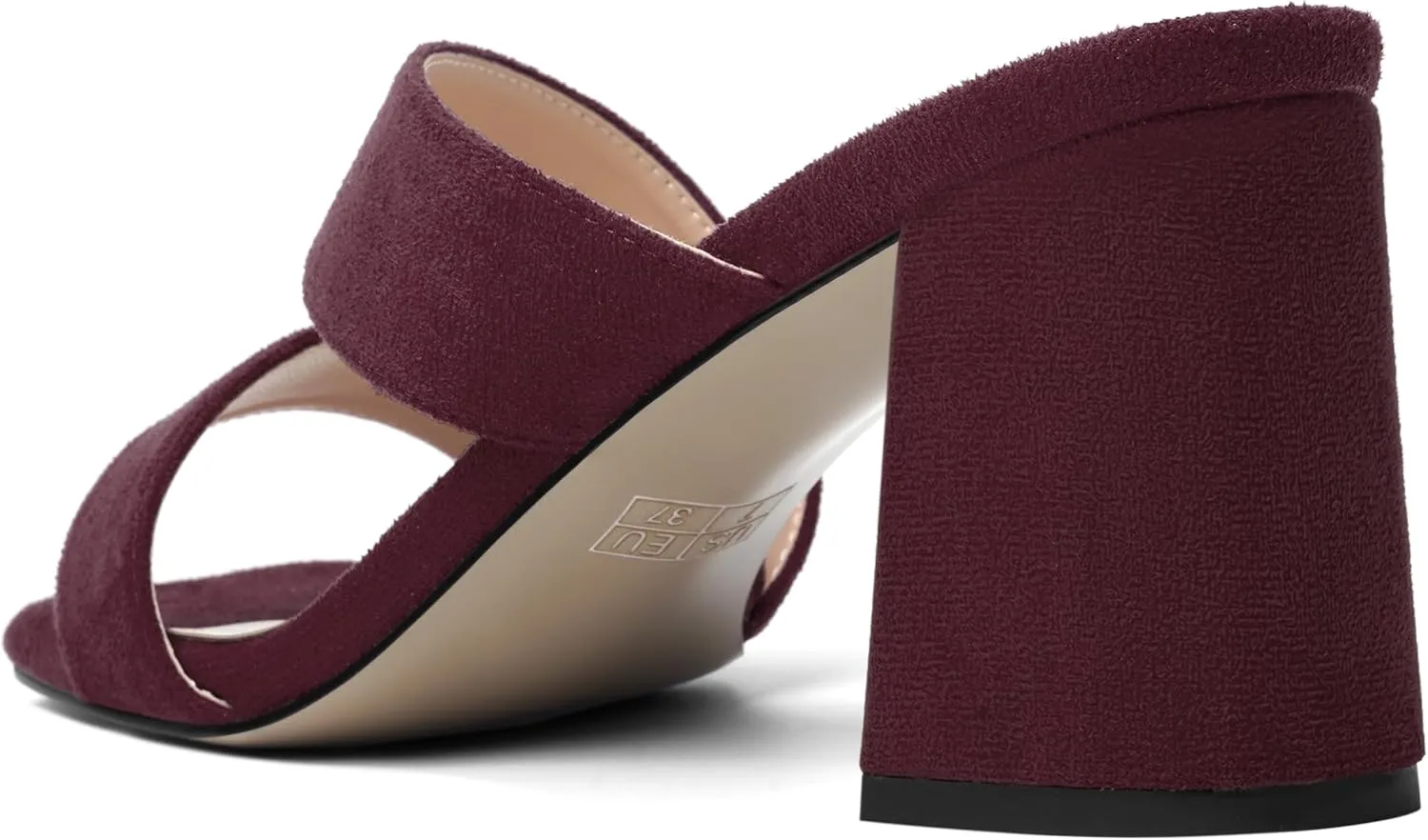 ROSERWISH Womens Open Toe Comfortable Suede Dating Slip On Casual Block Mid Heel Heeled Sandals 2.5 Inch