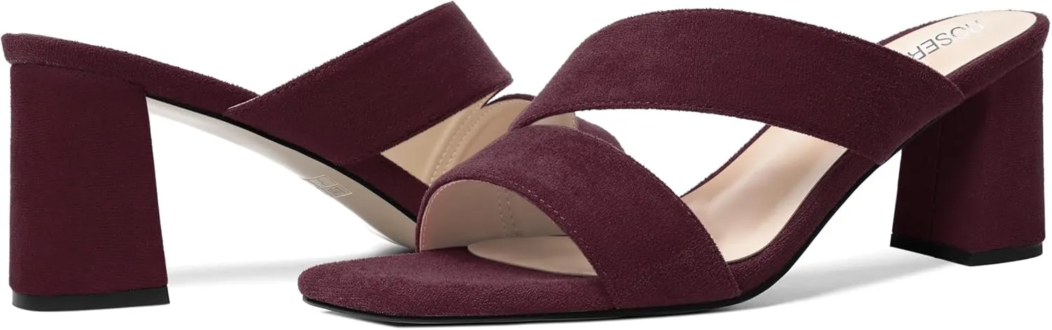 ROSERWISH Womens Open Toe Comfortable Suede Dating Slip On Casual Block Mid Heel Heeled Sandals 2.5 Inch