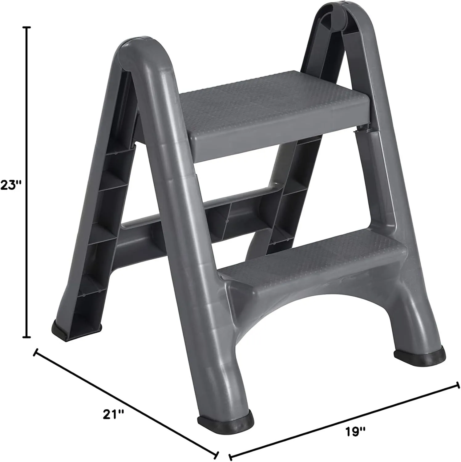 Rubbermaid Two-Step Folding Foot Stool 14-Inch High Gray 300-Pound Capacity Small Step Stool for Adults/Kids for Use in Library/Kitchen/Bathroom/Garage/Closet