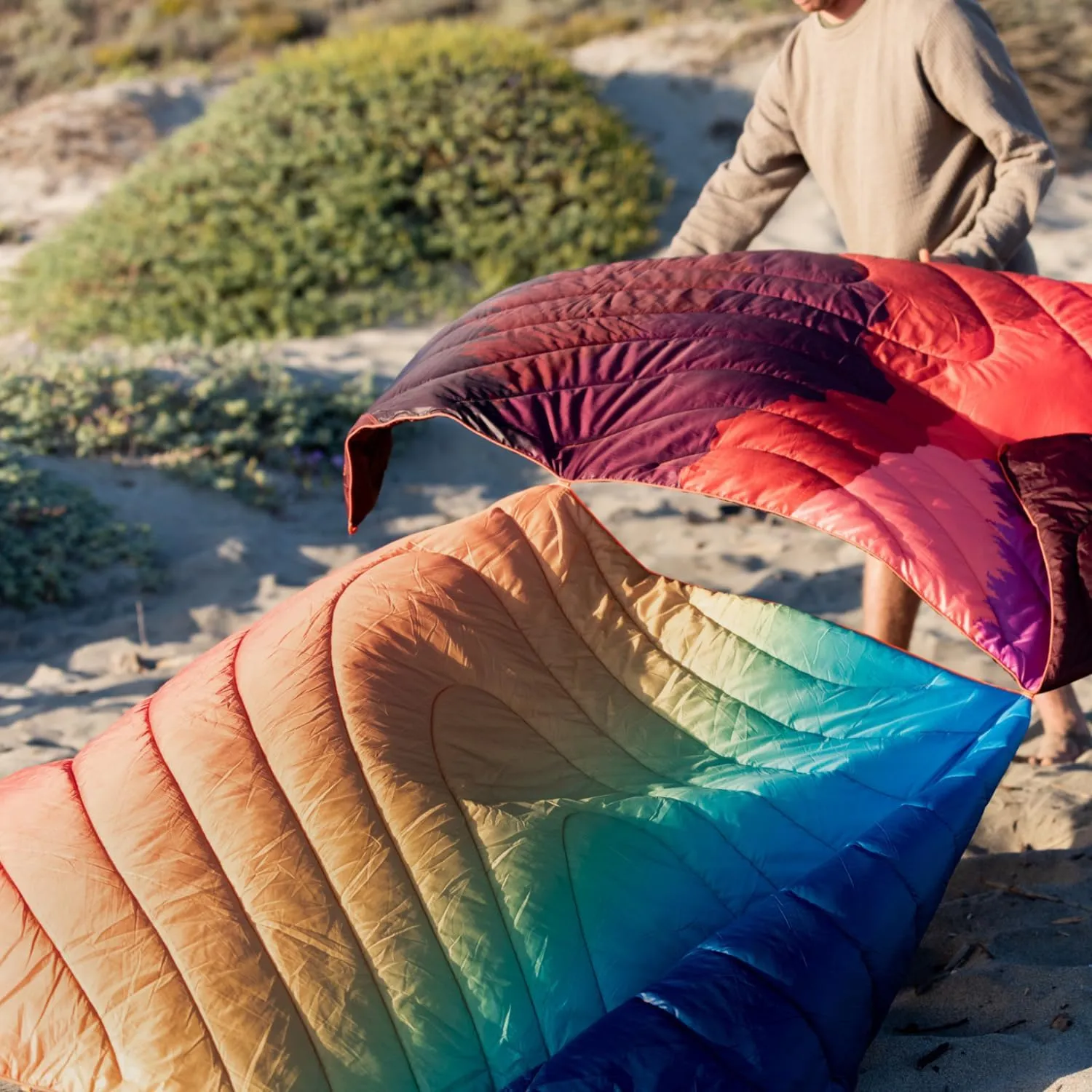 Rumpl Original Puffy Blanket - Warm Puffy Camping Blanket, 100% Recycled Polyester Insulation, Lightweight, Packable, Water-Resistant, Outdoor Puffer Blanket, 84"x80", Cactus Flower