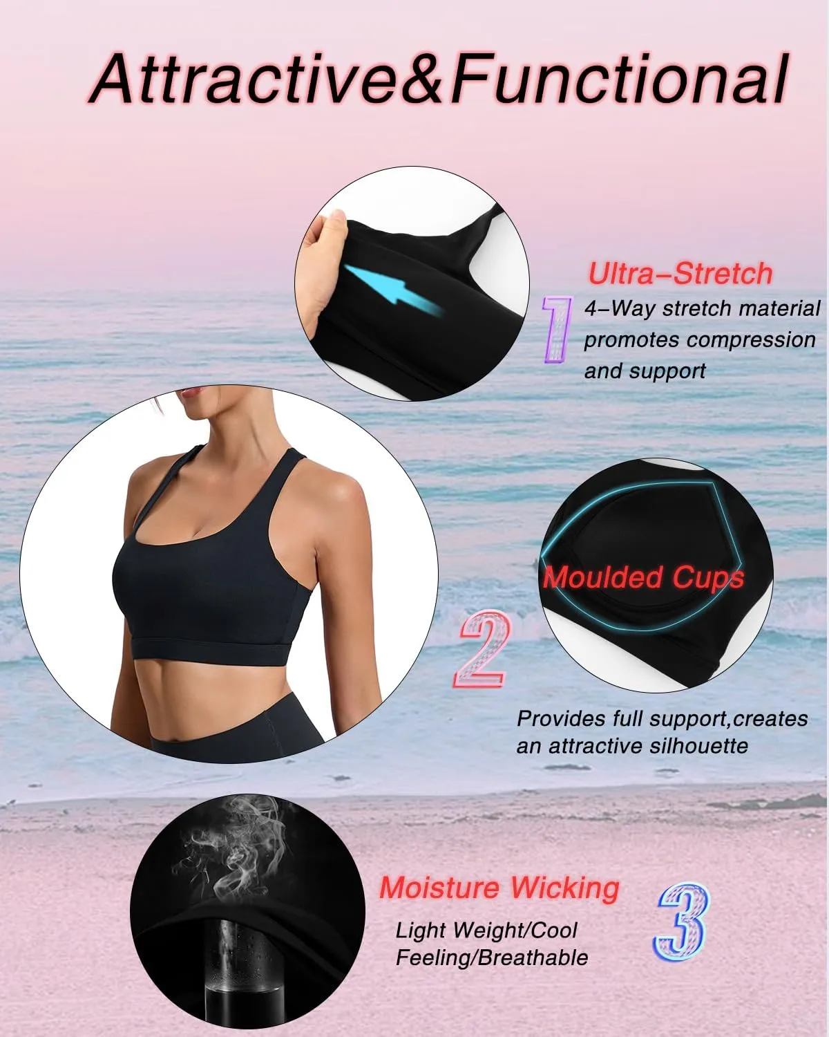 RUNNING GIRL High Impact Sports Bras for Women,Racerback Running Bra Workout Crop Tank Tops Longline Sports Bra Push up