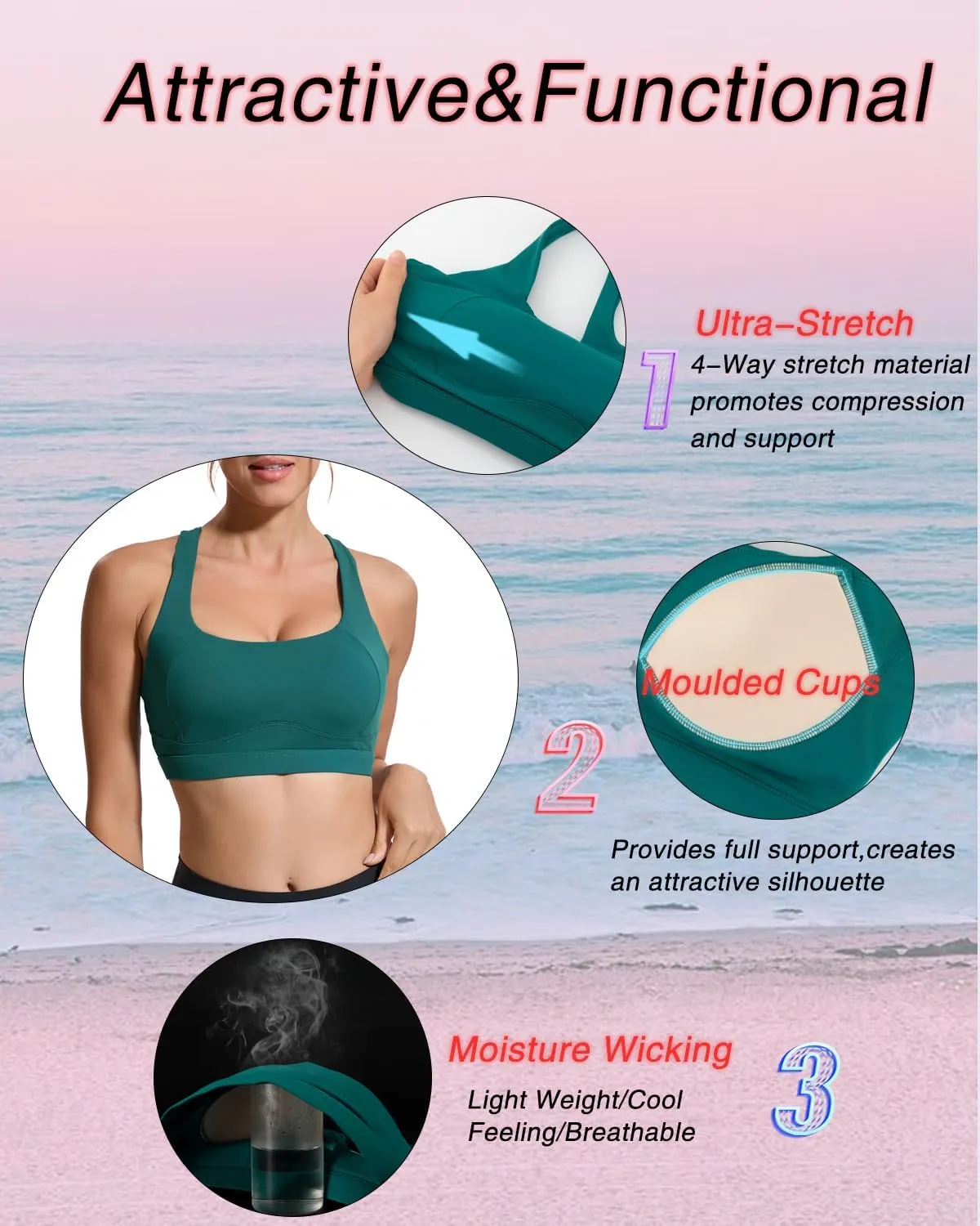 RUNNING GIRL Sports Bras for Women High Support,Racerback High Impact Grey Sports Bra Moulded Cup Workout Bra Push up