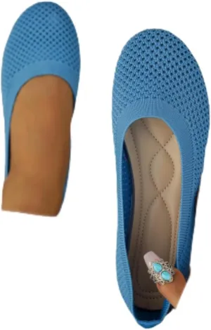 SACFOF Women's Knitted Flat Shoes Lightweight Comfortable Loafers Footwear Slip On Casual Breathable Mesh Walking Shoes