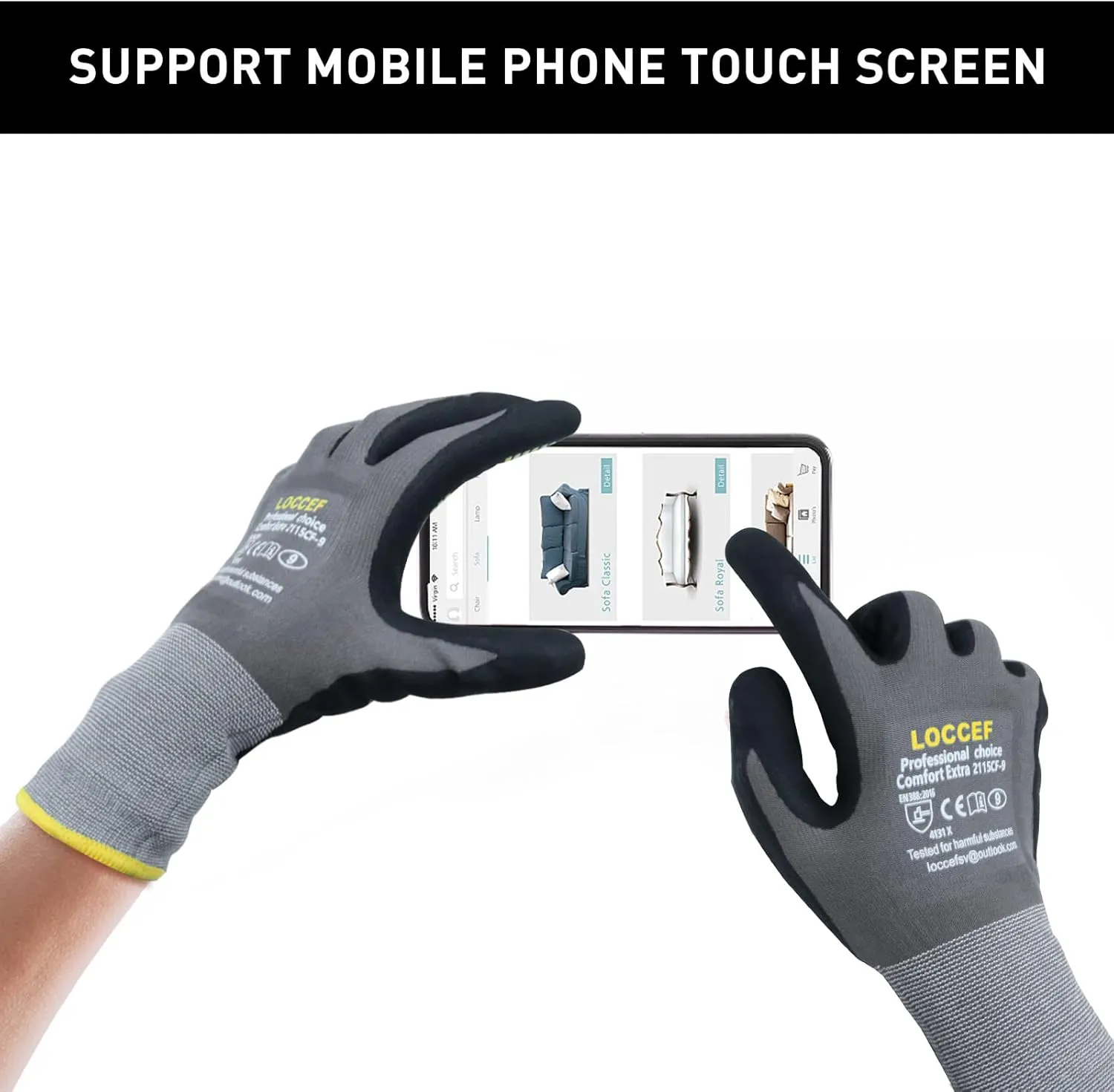 Safety Work Gloves MicroFoam Nitrile Coated-6 Pairs,Endurance Seamless Knit Nylon,Dots on palm,Tacky Dot Grip Gloves