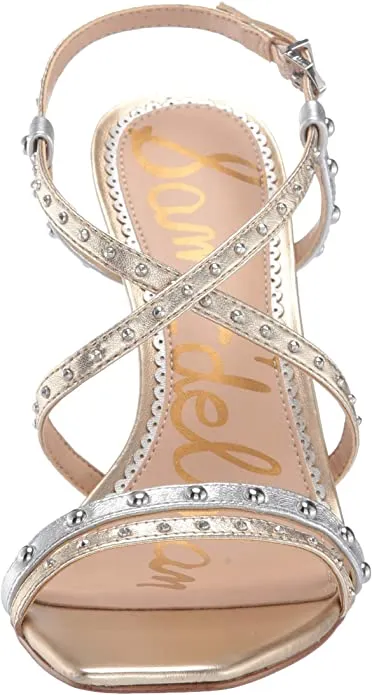 Sam Edelman Women's Lennox Heeled Sandal, Molten Gold/Soft Silver Metallic Leather, 9.5 M US