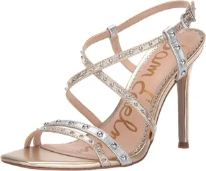 Sam Edelman Women's Lennox Heeled Sandal, Molten Gold/Soft Silver Metallic Leather, 9.5 M US