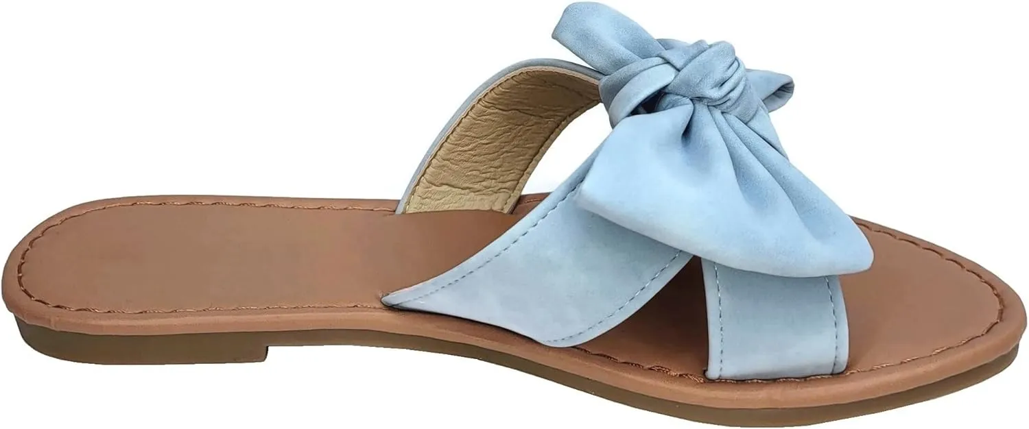 SAMANTHA Sandals Slip On Slide Flat with Twist Knot Bow