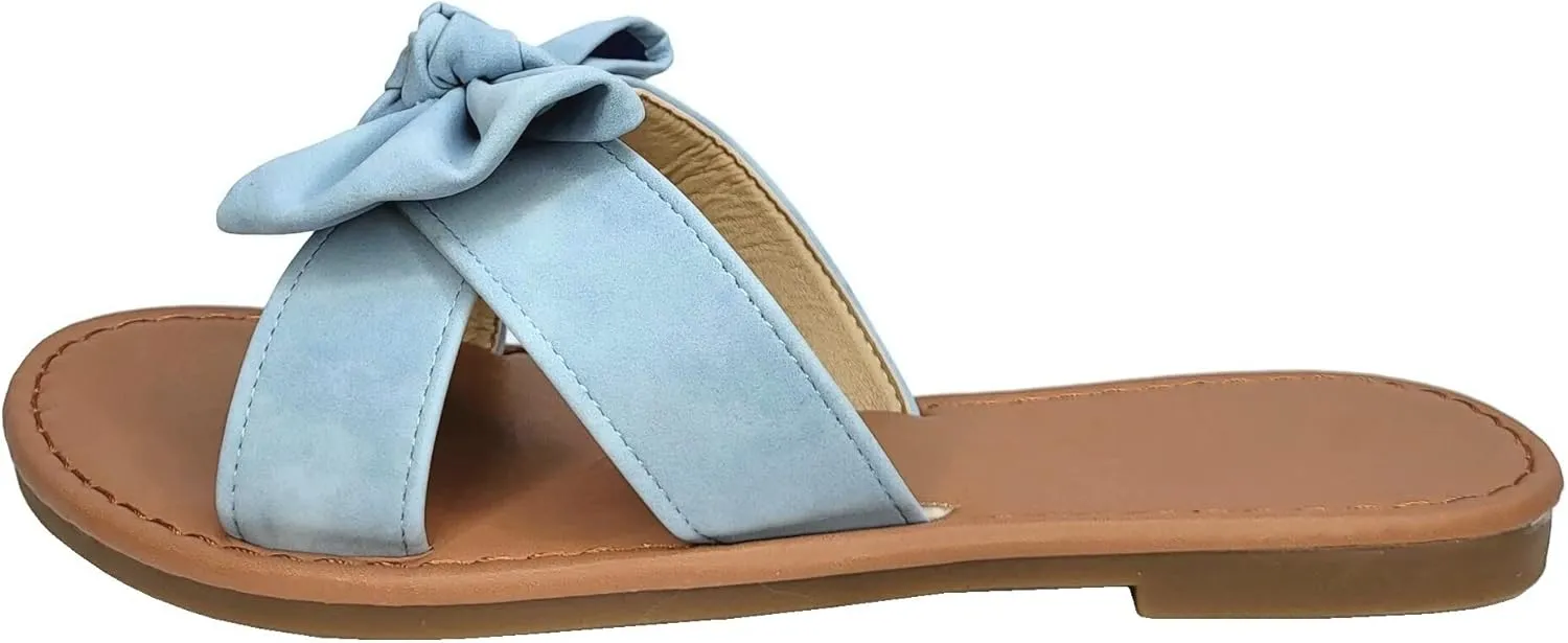 SAMANTHA Sandals Slip On Slide Flat with Twist Knot Bow
