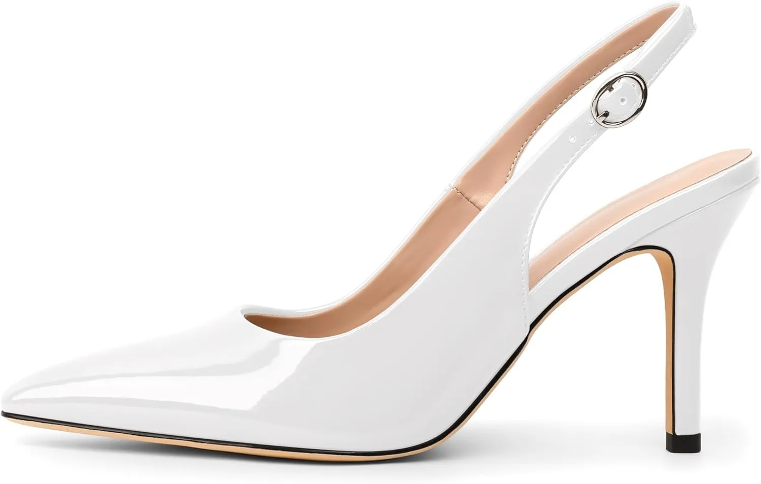 SAMMITOP Women's Pointed Toe Slingback Pumps Buckle Strap High Heels Stilettos Slip On Party Prom Dress Shoes 3.5 Inch
