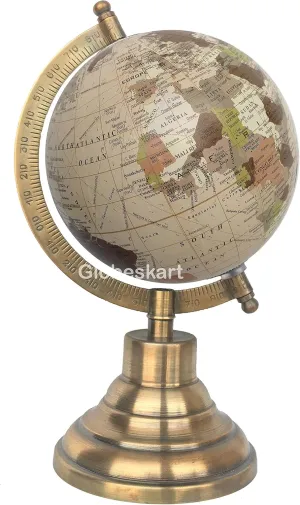 Samyuktha Educational/Antique Globe with Brass Antique Arc and Base/World Globe/Home Decor/Office Decor/Gift Item / 5 inches (Cream Beige)