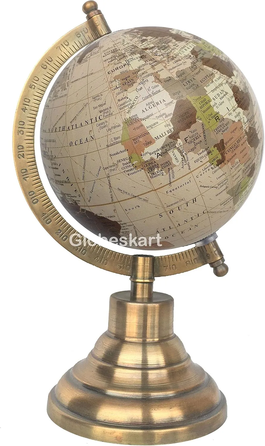 Samyuktha Educational/Antique Globe with Brass Antique Arc and Base/World Globe/Home Decor/Office Decor/Gift Item / 5 inches (Cream Beige)
