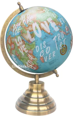 Samyuktha Educational/Antique Globe with Brass Antique Arc and Base/World Globe/Home Decor/Office Decor/Gift Item / 8 inches (Love Calligraphy Blue)