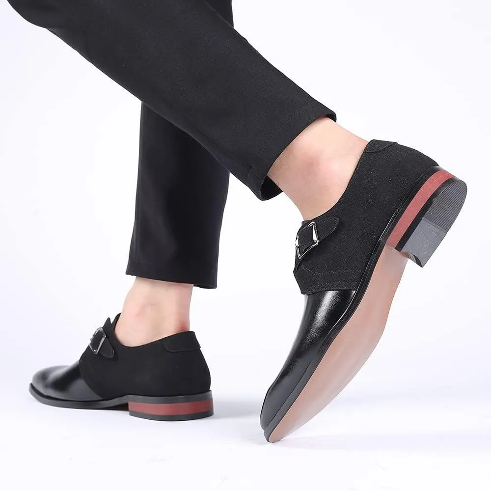 Santimon Mens Monk Strap Loafers Easy Slip-On Leather Dress Comfort Lightweight Driving Formal Business Classic Casual Shoes