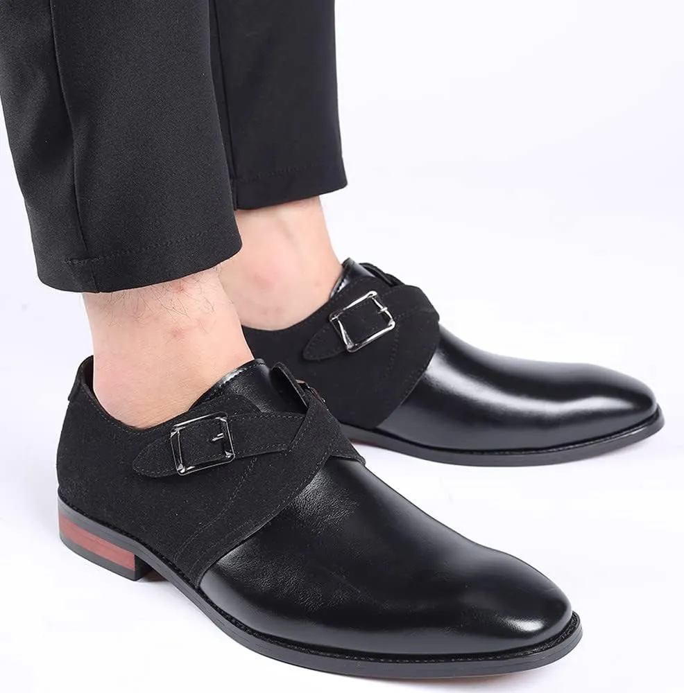 Santimon Mens Monk Strap Loafers Easy Slip-On Leather Dress Comfort Lightweight Driving Formal Business Classic Casual Shoes