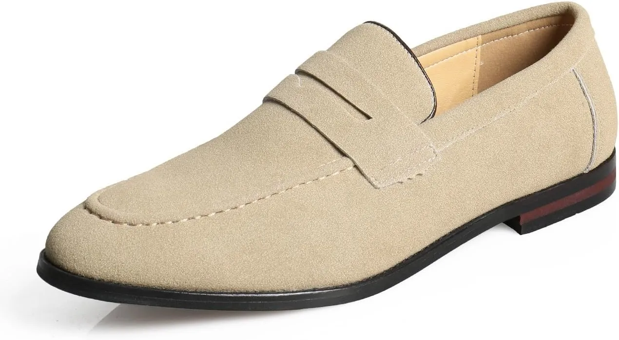 Santimon Penny Loafers for Men, PU Velvet Leather, Moc Toe, Slip-On Dress Casual Office Shoes