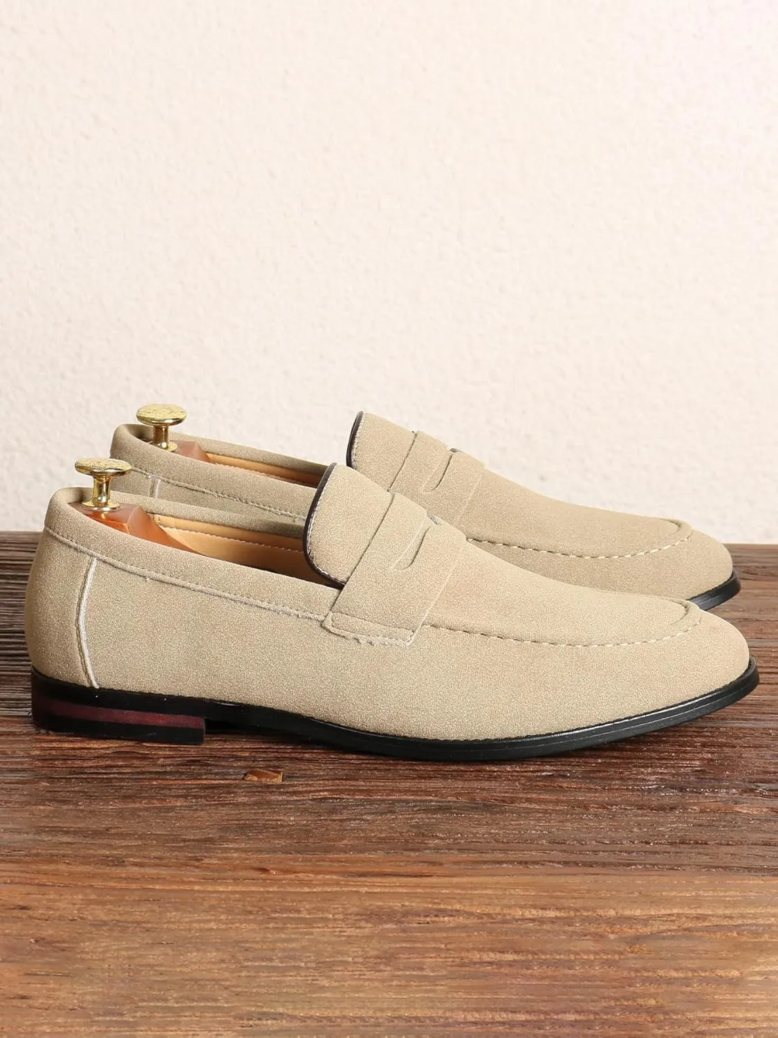 Santimon Penny Loafers for Men, PU Velvet Leather, Moc Toe, Slip-On Dress Casual Office Shoes
