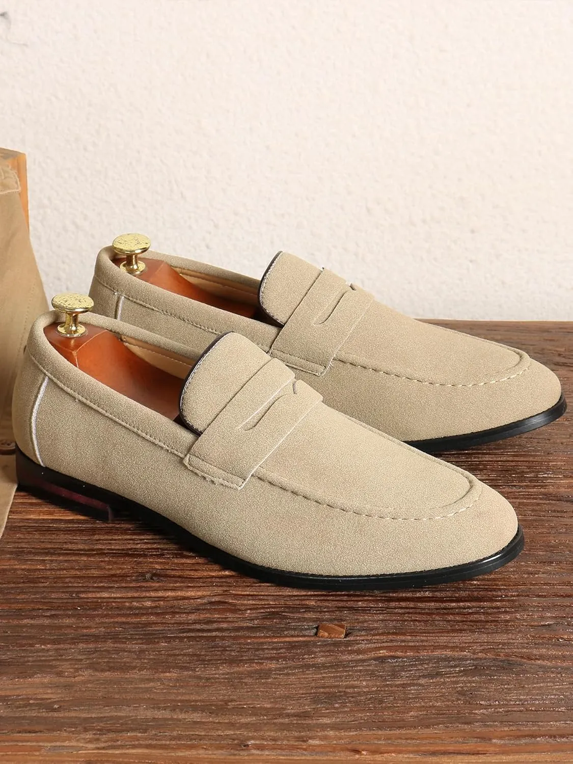 Santimon Penny Loafers for Men, PU Velvet Leather, Moc Toe, Slip-On Dress Casual Office Shoes