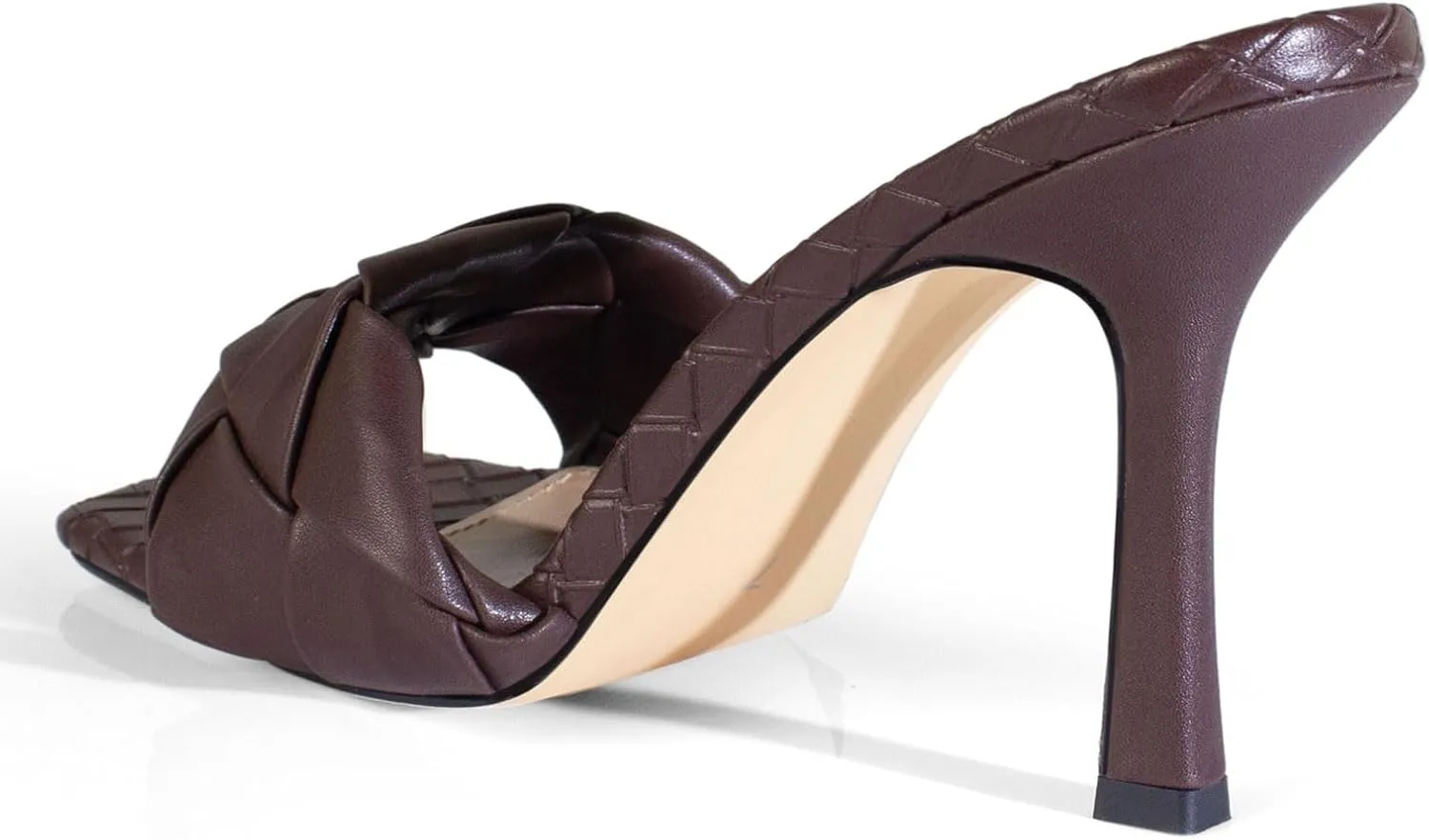 sarawill Women's Braided Heeled Sandals High Heel Slides Open Square Toe Stilettos Heeled Mules Slip On Summer Heel Sexy Party Dress Shoes for Ladies