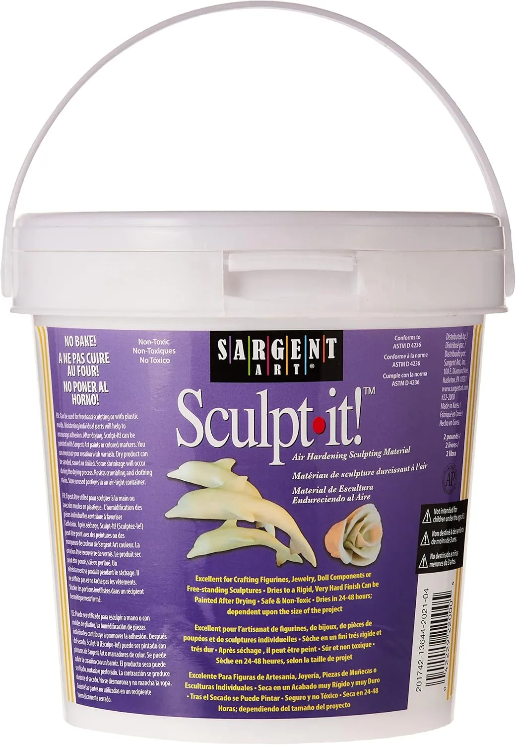 Sargent Art 2-Pound White Sculpt-It Resealable Tub, Non-Toxic, Little or No Shrinkage, Air Dry, Easy Storage