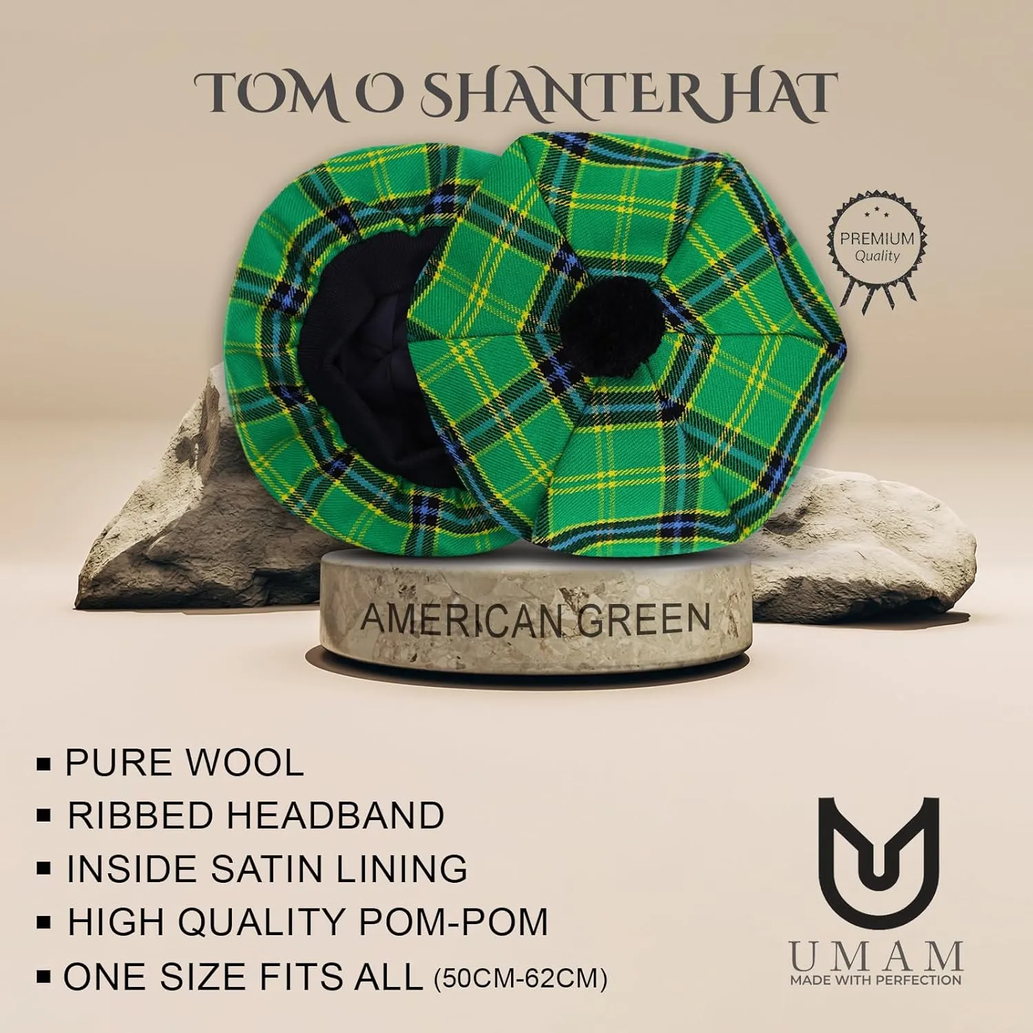 Scottish Traditional Tam o' Shatner Acrylic Wool Tammy Hat Flat Bonnet Kilt Many Tartans