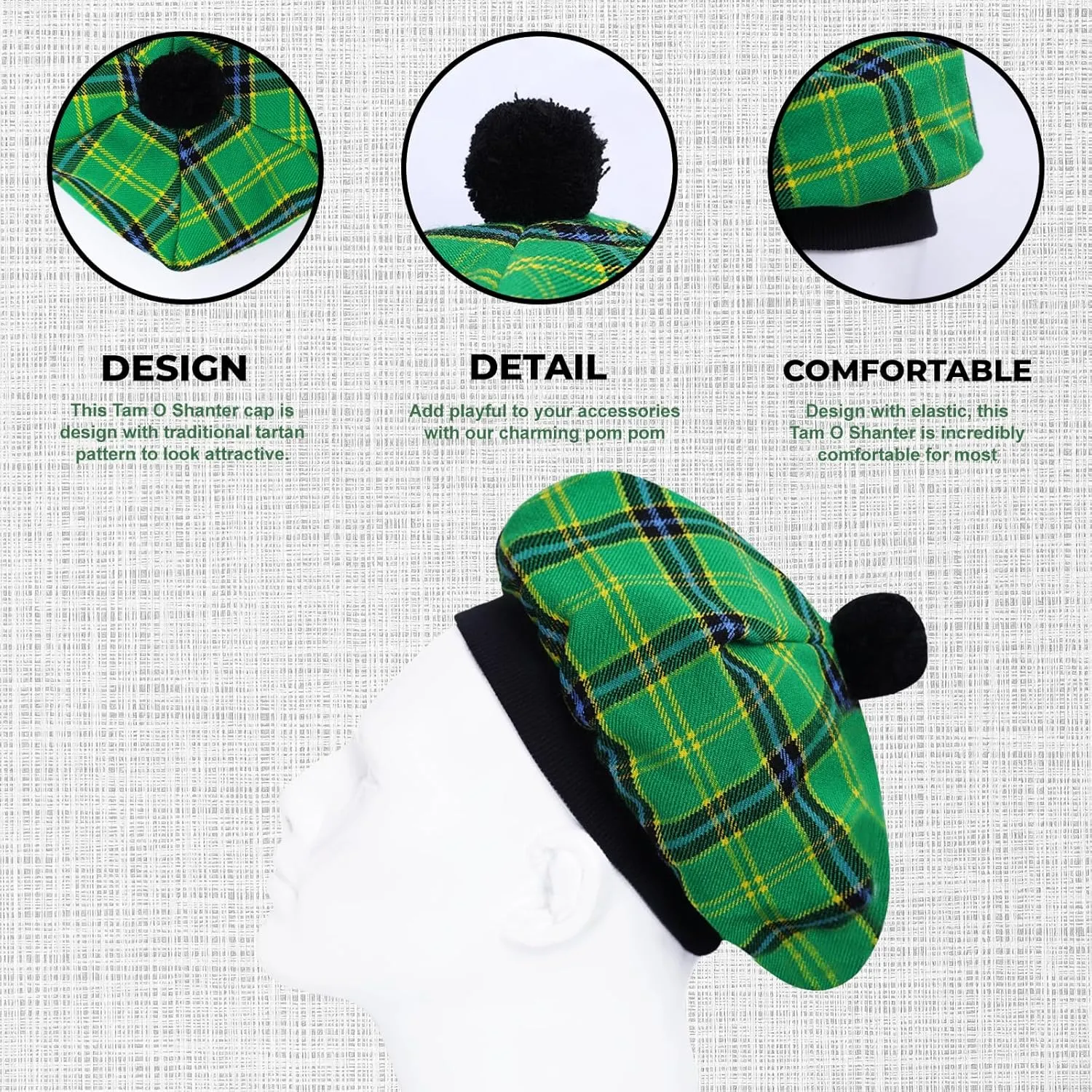 Scottish Traditional Tam o' Shatner Acrylic Wool Tammy Hat Flat Bonnet Kilt Many Tartans