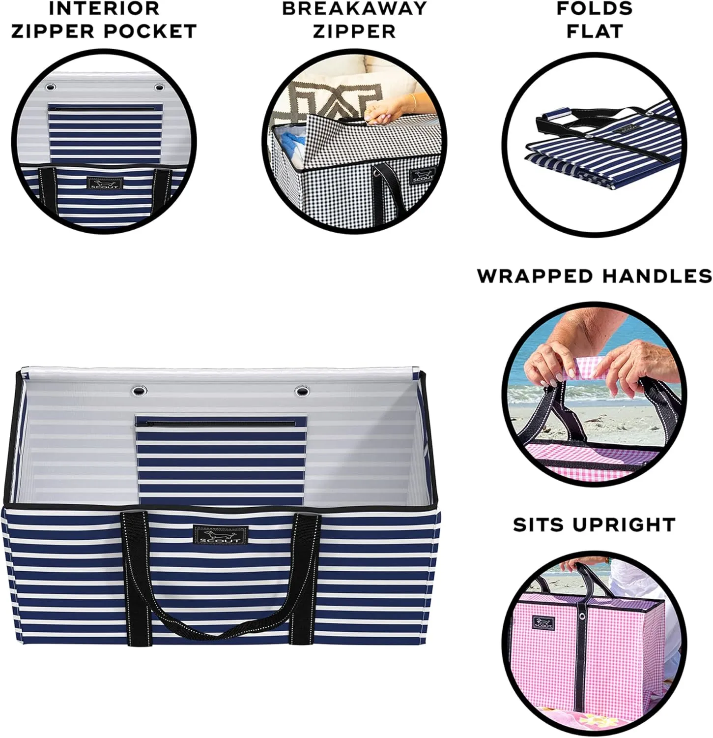 SCOUT Errand Boy - Extra Large Lightweight Utility Tote with Breakaway Zipper - Collapsible Grocery and Market or Beach Tote