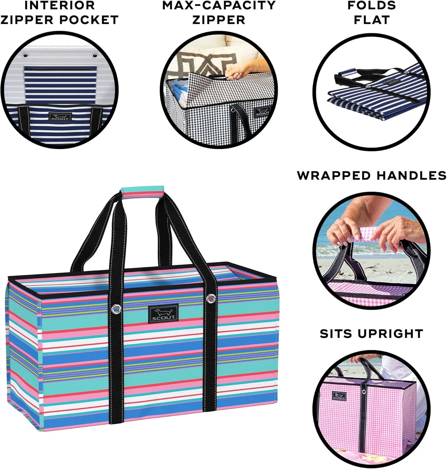 SCOUT Errand Boy - Extra Large Lightweight Utility Tote with Breakaway Zipper - Collapsible Grocery and Market or Beach Tote