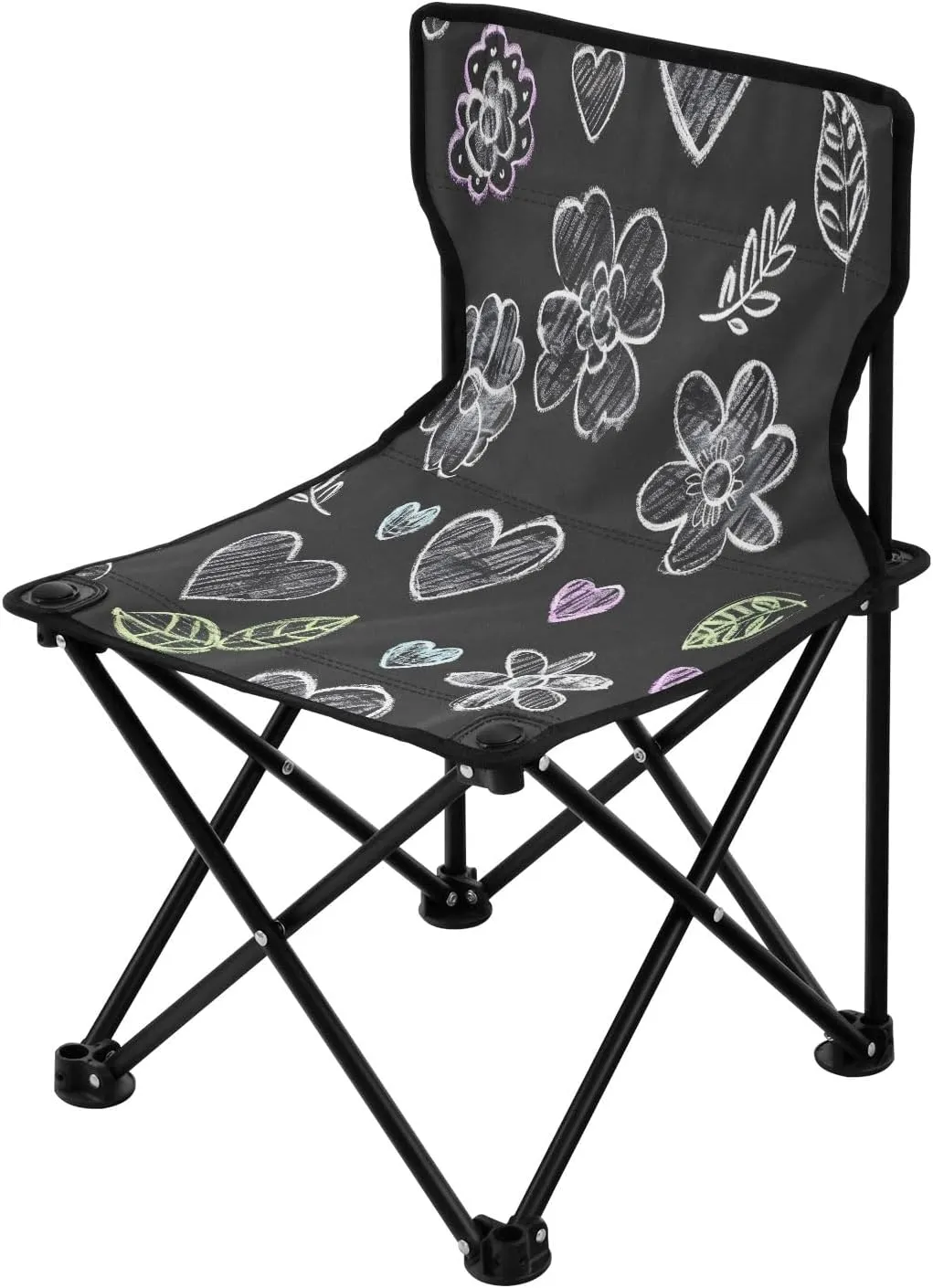 senya Chalk Painting Flower Portable Camping Chair for Outside Lawn Chairs Folding Lightweight Sturdy Chair with Carrying Bag