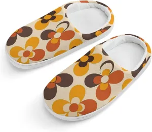 Seventies Geometric Vintage Pattern Flower Kids Toddler Cotton Slippers Slip-on House Shoes for Bedroom Indoor Outdoor