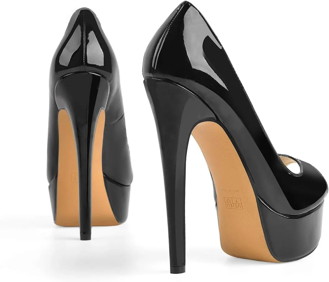 sexytag Women's Platform Heels Peep Toe Pumps Slip On High Stiletto Heels