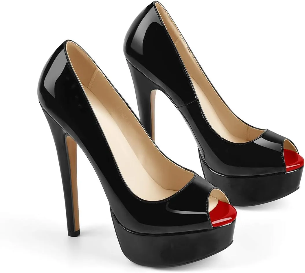 sexytag Women's Platform Heels Peep Toe Pumps Slip On High Stiletto Heels