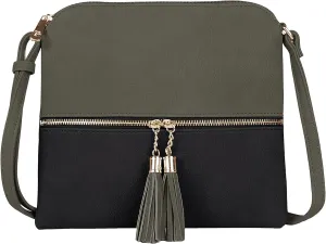 SG SUGU Lightweight Medium Crossbody Bag Shoulder Bag with Tassel and Zipper Pocket