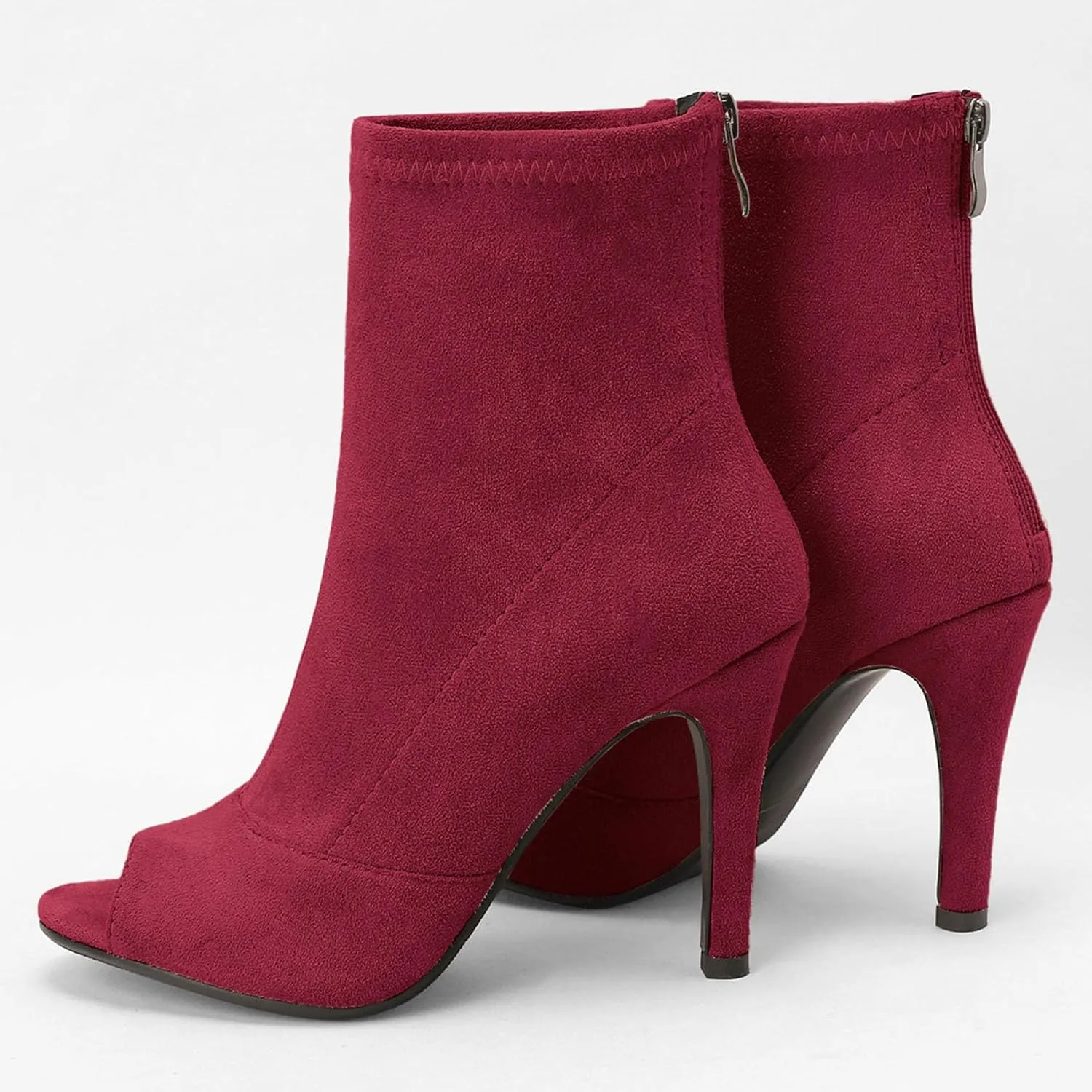 SHEMEE Women's Summer Peep Toe Stiletto High Heels Ankle Boots Faux Suede Open Toe Sandals Booties Shoes with Back Zipper