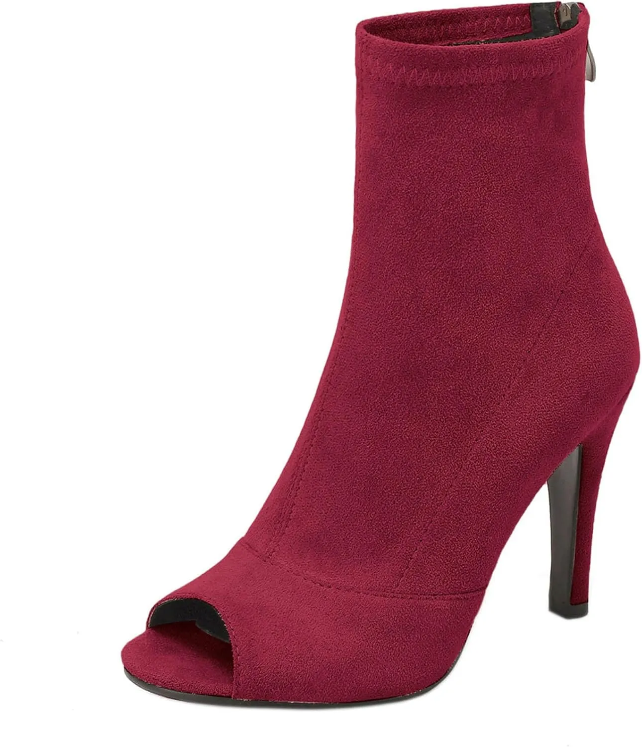 SHEMEE Women's Summer Peep Toe Stiletto High Heels Ankle Boots Faux Suede Open Toe Sandals Booties Shoes with Back Zipper