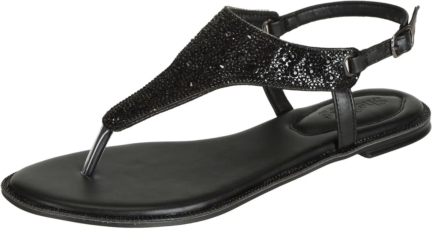 SheSole Women's Silver Thong Sandals Dressy Summer Bling Rhinestone Flat Wedding Shoes