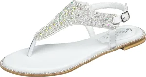 SheSole Women's Silver Thong Sandals Dressy Summer Bling Rhinestone Flat Wedding Shoes